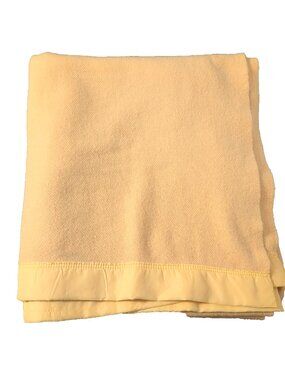 Vintage Kenwood Ramcrest Virgin Wool Queen Blanket 84x90" Gold Yellow Canada GUC